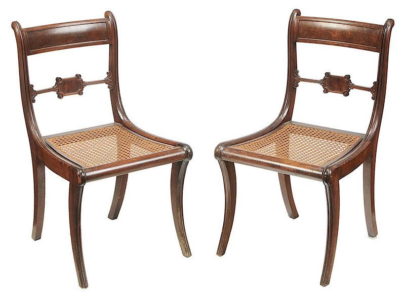 Appraisal: Pair Classical Mahogany Caned Seat Side Chairs British American th