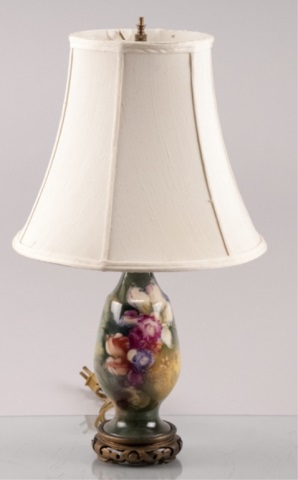 Appraisal: Ceramic Lamp with Painted Flowers H