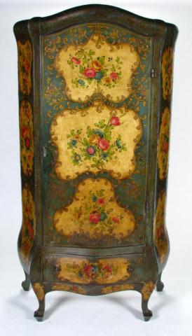 Appraisal: th Century Italian painted Bombe one-door cupboard bonnet top one