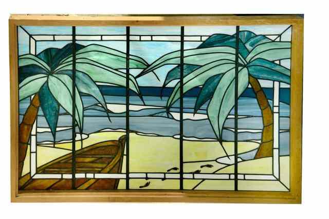 Appraisal: A 'CATHY'S CREATIONS' STAINED GLASS WINDOW in five sections depicting