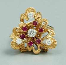 Appraisal: Lady s diamond ruby ring four round brilliant cut diamonds