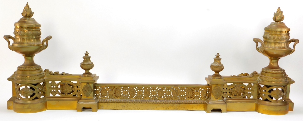 Appraisal: NEOCLASSICAL BRASS FIREPLACE CHENETS FENDER United States Early th CenturyIncludes