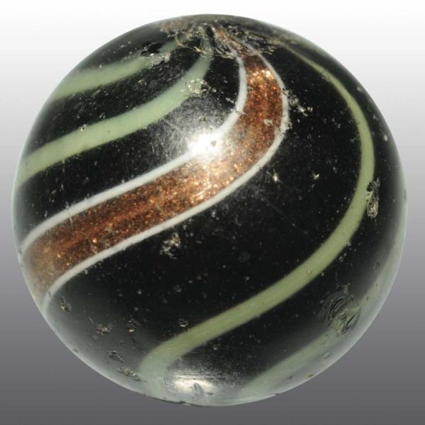 Appraisal: Black Opaque Lutz Marble with Green Lines Condition Size Dia