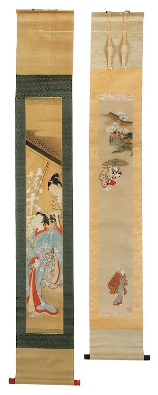 Appraisal: Two Japanese Scrolls with Figures Momotani Chikuei A Parody on