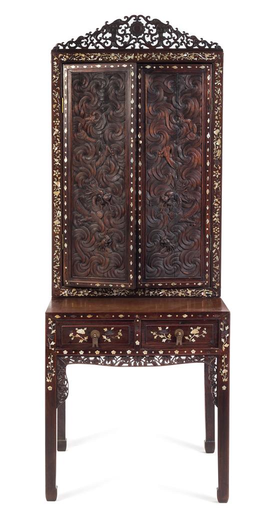 Appraisal: Sale Lot A Chinese Export Mother-of-Pearl Inlaid Rosewood Cabinet on