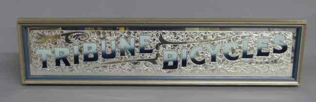 Appraisal: Reverse painted and tin foil ''Tribune Bicycles'' sign '' x