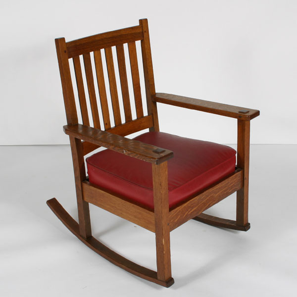 Appraisal: Stickley Bros Mission oak rocker with vertical slat back and