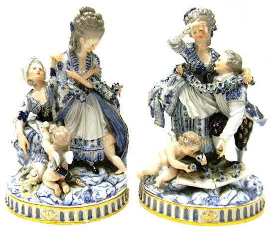 Appraisal: Pair late th C blue and white porcelain Meissen figural