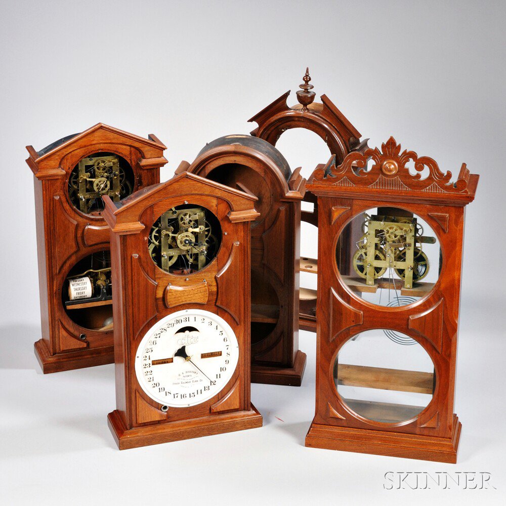 Appraisal: Five Ithaca Calendar Clock Cases and Parts Ithaca New York