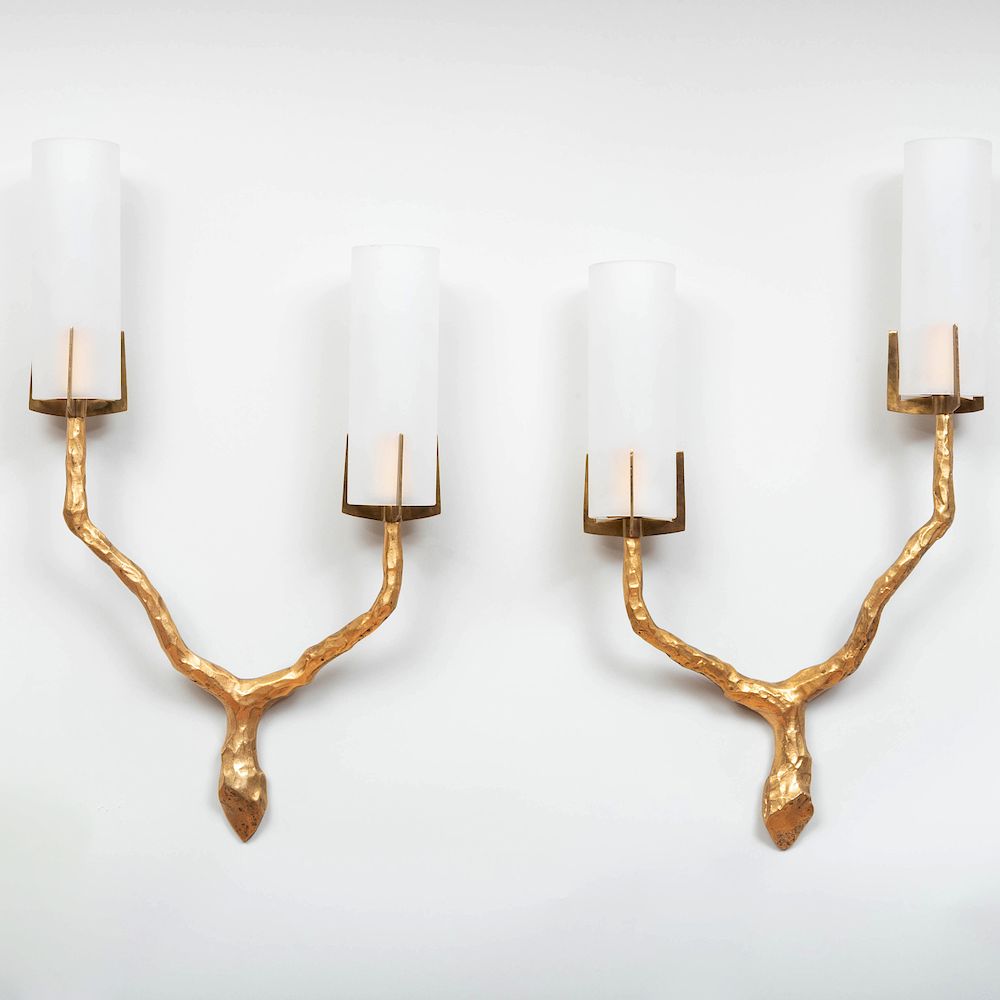 Appraisal: Pair of Gilt-Metal Branch Form Two-Light Wall Lights x x