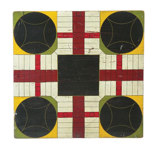 Appraisal: GAMEBOARD American late th-early th century painted wood Large Parcheesi