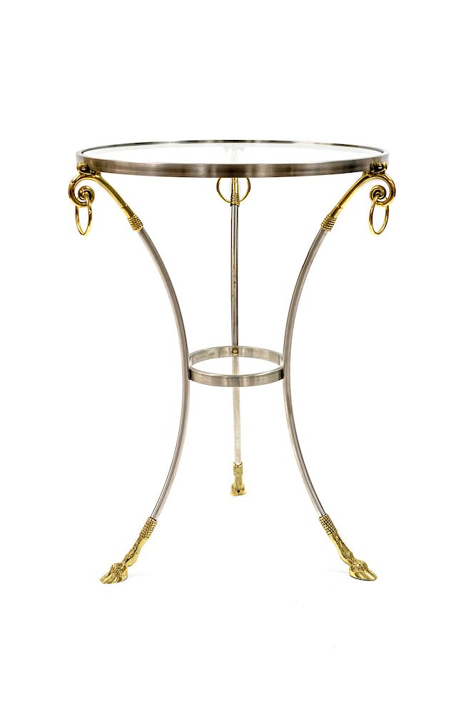 Appraisal: A Louis XVI Style Brushed Steel and Brass Glass Top