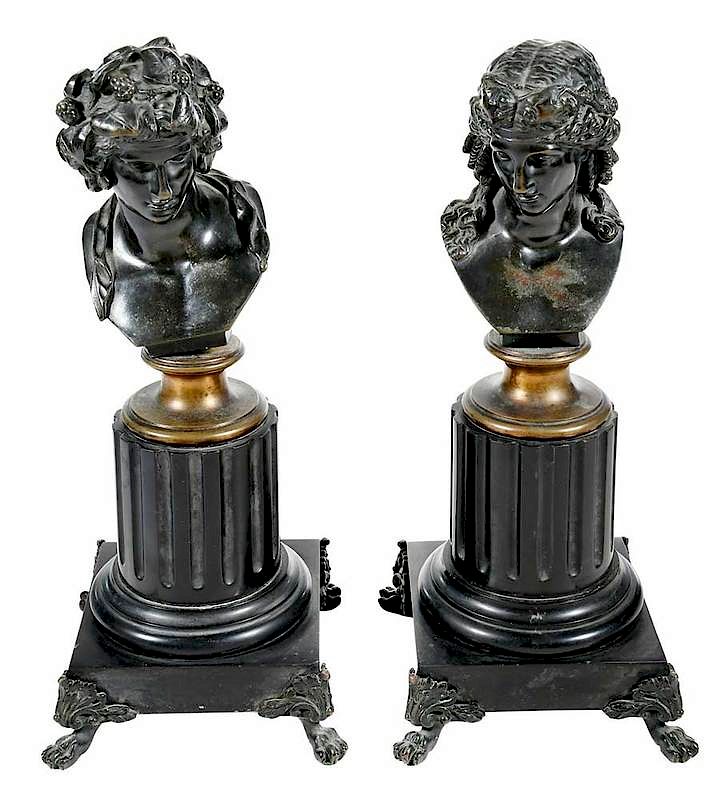 Appraisal: Pair of Bronze Busts on Column Form Bases Continental th