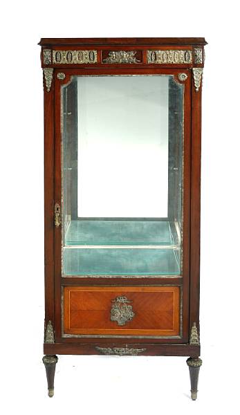 Appraisal: A Louis XVI style mixed wood and marble topped vitrine