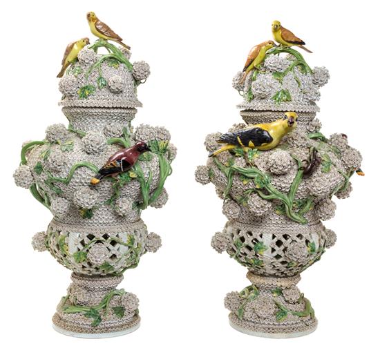 Appraisal: Sale Lot A Pair of Large Meissen Porcelain Schneeballen Urns