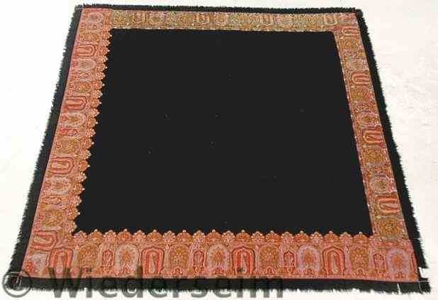 Appraisal: Black homespun table cover with paisley border x