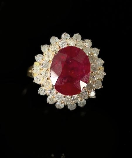 Appraisal: Lady's Fourteen-Karat Yellow Gold Ruby and Diamond Cocktail Ring composed