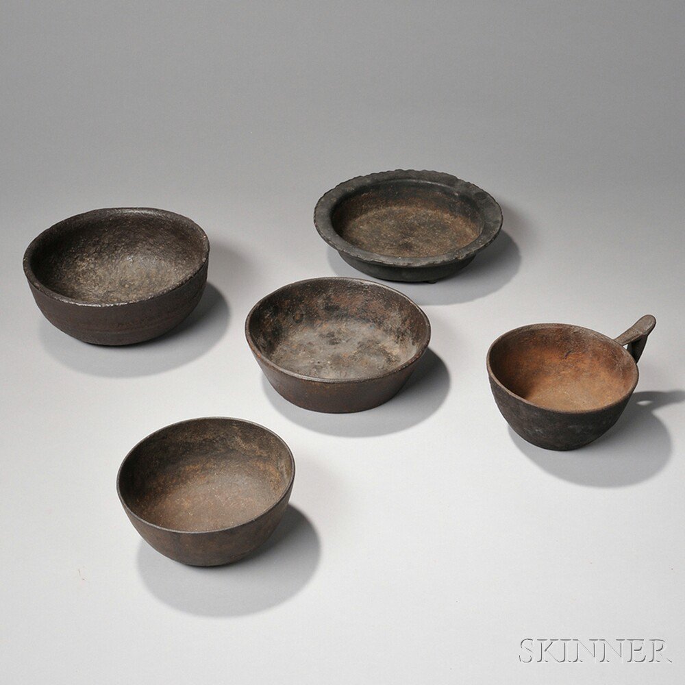 Appraisal: Five Cast Iron Bowls America late th early th century