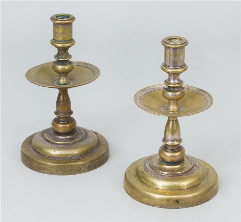 Appraisal: Pair of Dutch Colonial Style Brass Candlesticks x in diam