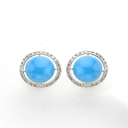 Appraisal: Pair of Cabochon Turquoise and Diamond Earrings Estimate -