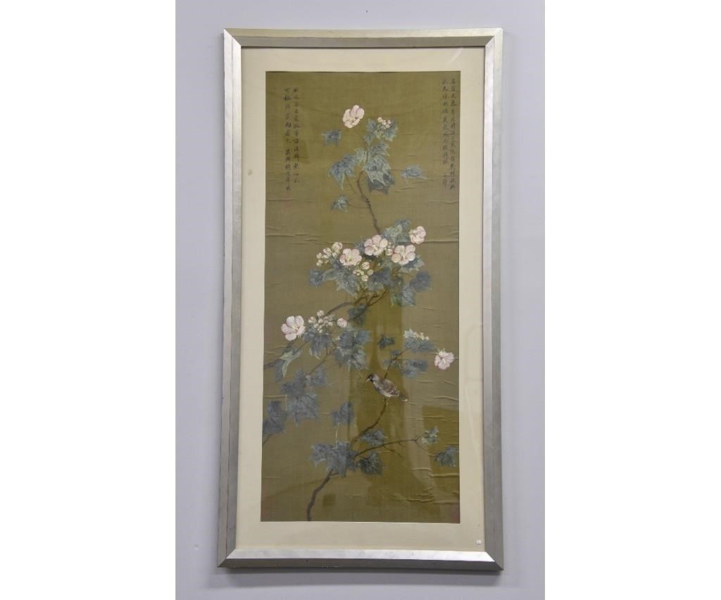 Appraisal: Framed and matted Chinese painting on silk bird and flowers