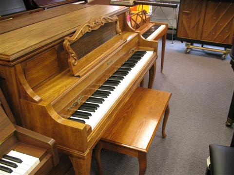 Appraisal: BALDWIN FRENCH PROVINCIAL FRUITWOOD UPRIGHT 'ACROSONIC' PIANO with bench -