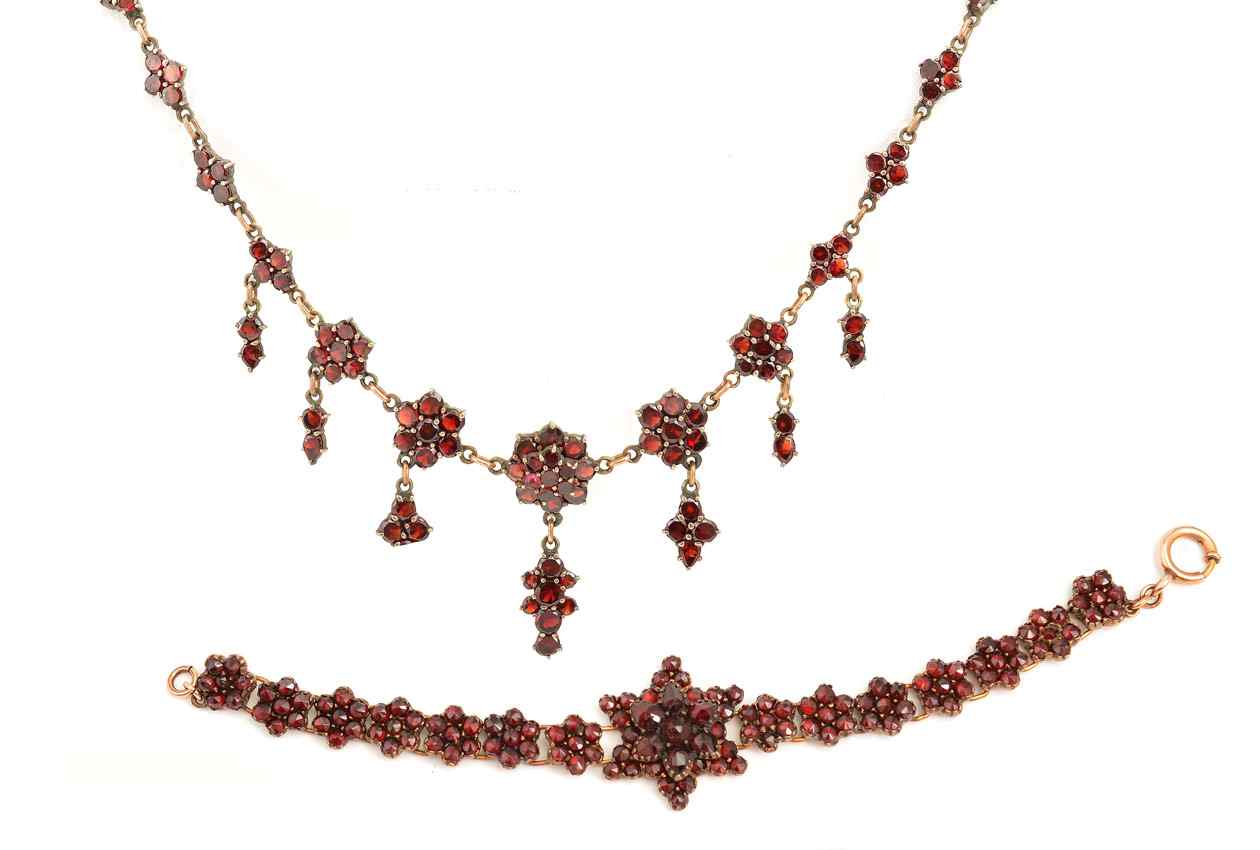 Appraisal: VICTORIAN GARNET NECKLACE AND BRACELET Necklace and bracelet of round