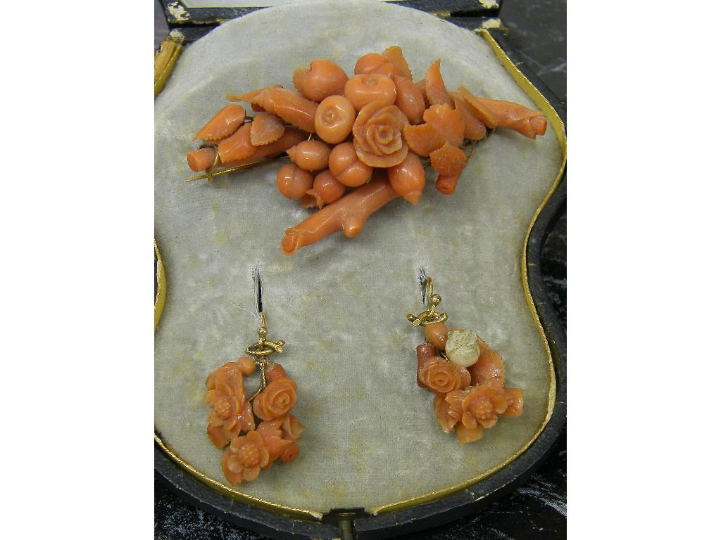 Appraisal: Victorian coral demi parure comprising a brooch and a pair