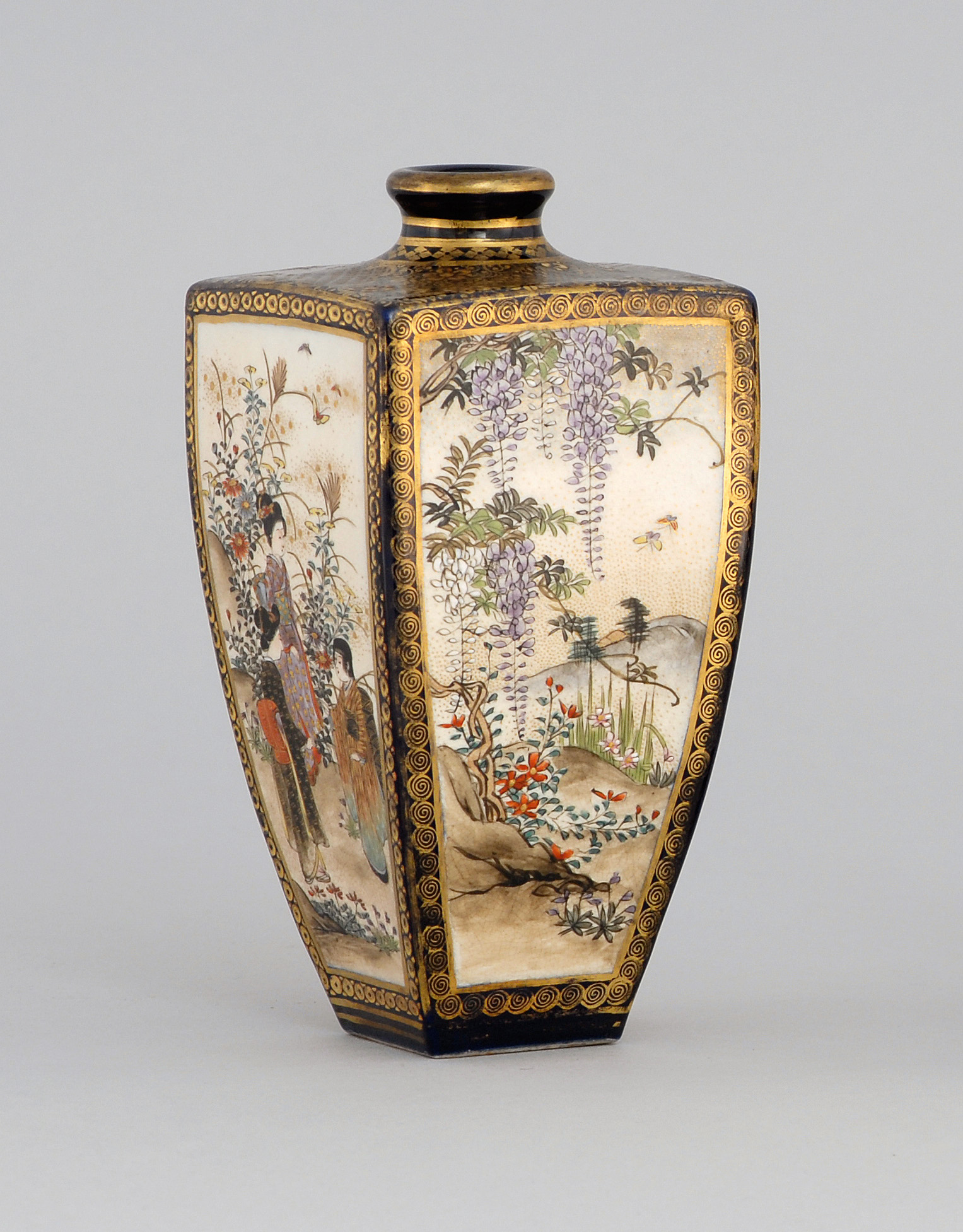 Appraisal: SATSUMA POTTERY VASE Meiji PeriodIn modified rectangular form With decoration