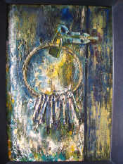 Appraisal: A mixed media composition on canvas of a padlock with