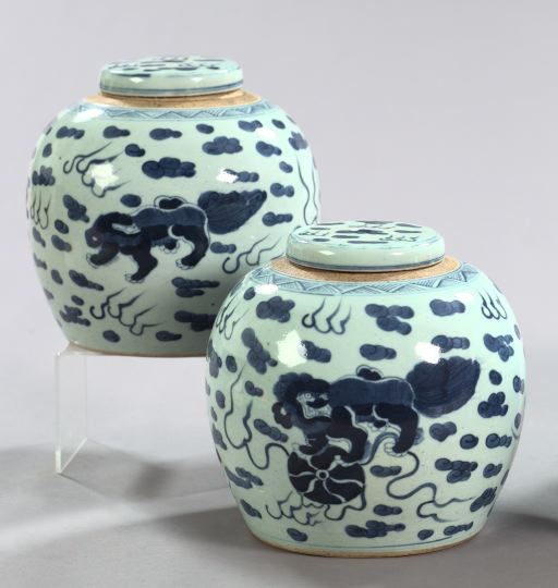 Appraisal: Attractive Pair of Ch'ing Dynasty Blue and White Porcelain Covered