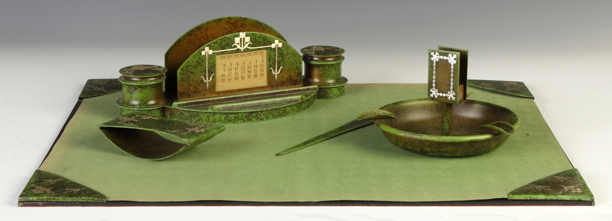 Appraisal: Heintz Art Desk Set Green patina