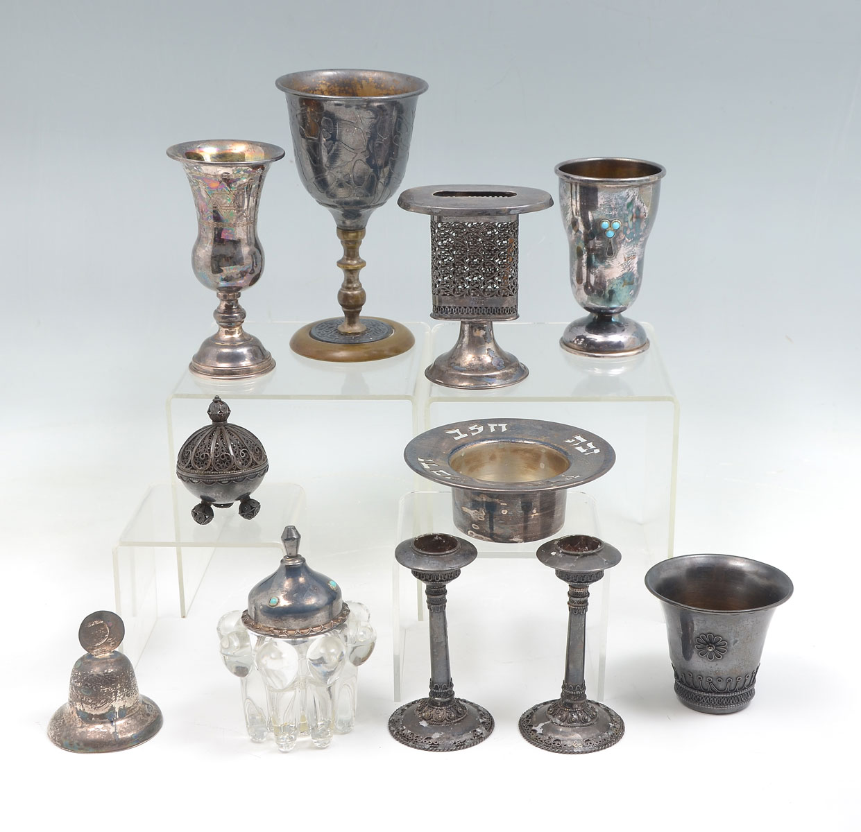 Appraisal: MISCELLANEOUS JEWISH SILVER SILVER PLATE COLLECTION Approx Troy ounces Comprising