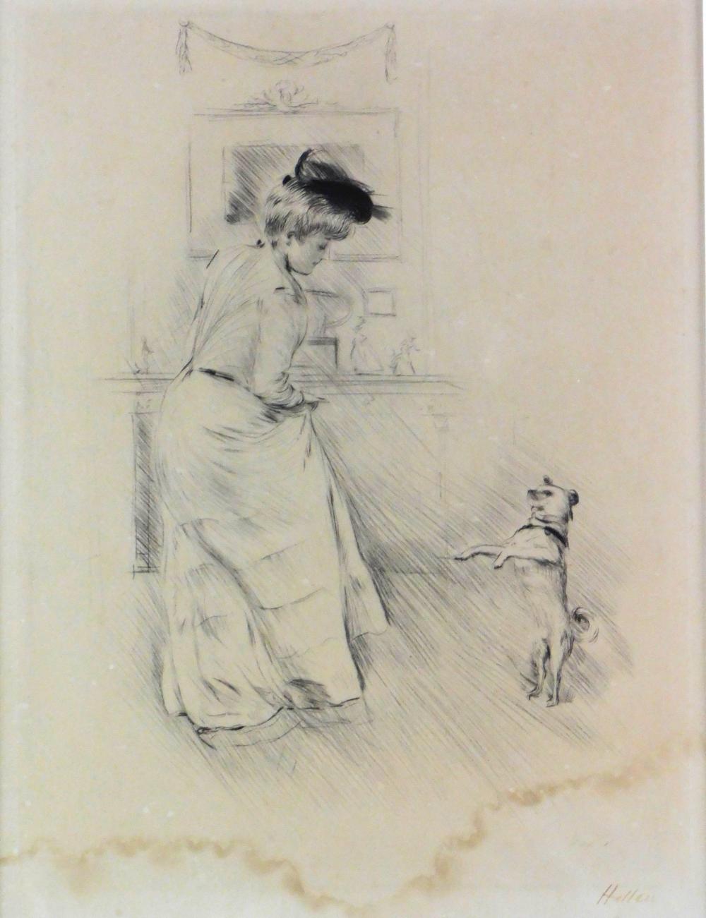 Appraisal: PAUL C SAR HELLEU FRENCH - FEMME AU CHIEN C