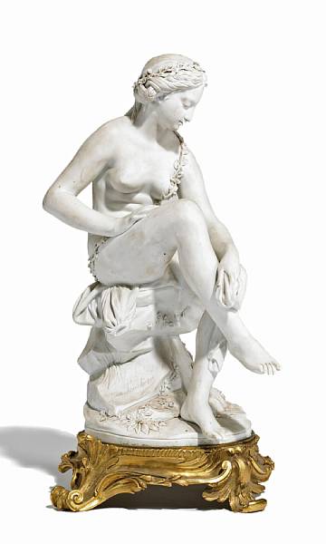 Appraisal: A French bisque porcelain figure of a bathing maiden after