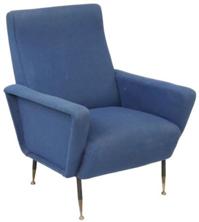 Appraisal: Italian mid-century modern armchair c s in blue fabric upholstery