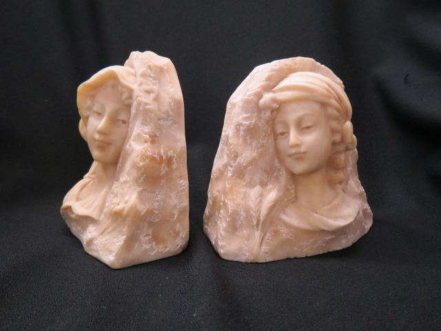 Appraisal: Pair of Carved Marble Bookends portraits of young girls