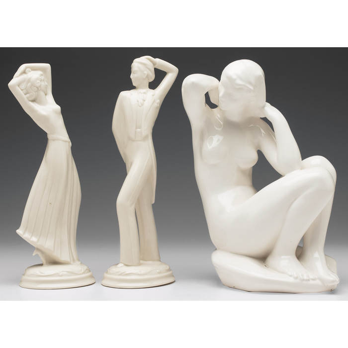 Appraisal: Art Pottery figurines two dancing man and woman covered in