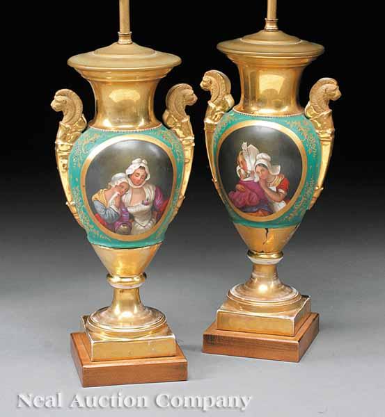 Appraisal: A Pair of Paris Porcelain Vases early th c lion's