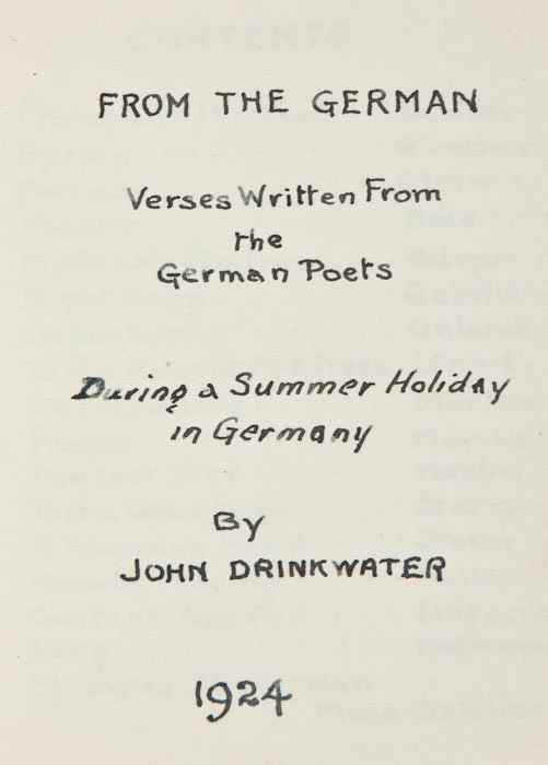 Appraisal: Drinkwater John poet and playwight - From the German Verses