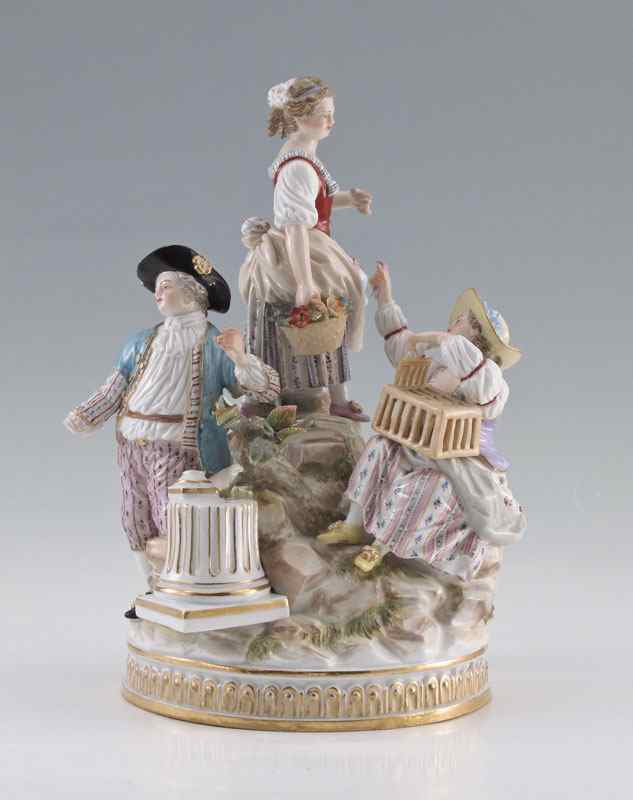 Appraisal: MEISSEN PORCELAIN FIGURAL GROUP Three figures on a steep rocky