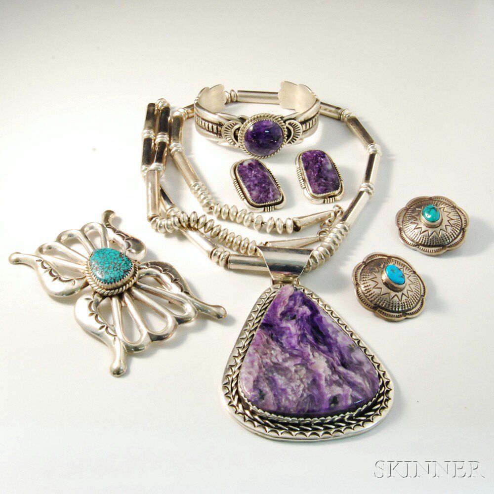 Appraisal: Group of Sterling Silver Jewelry including a charoite suite a