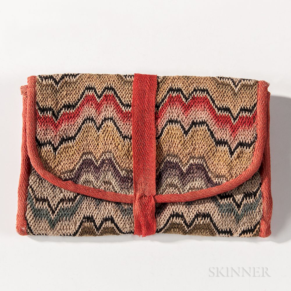 Appraisal: Flame-stitch Wallet Flame-stitch Wallet New England th century stitched with