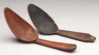 Appraisal: TWO EARLY WOODEN SPOONS Both of similar shape having a