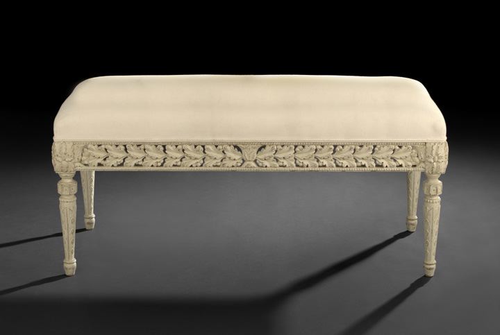 Appraisal: Louis XVI-Style Polychromed Bench the padded long rectangular top above