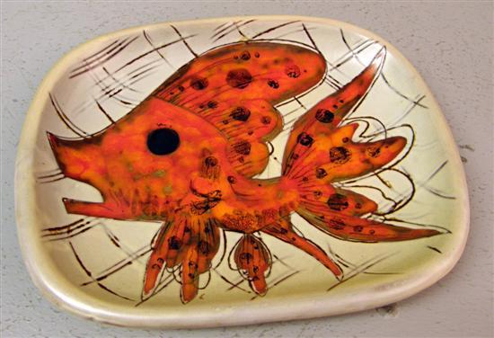 Appraisal: 's French art pottery bowl cream glaze decorated with fish