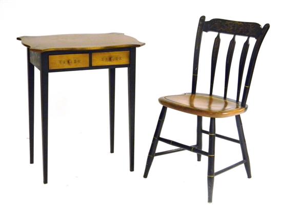 Appraisal: Hitchcock side table and chair both with natural and black