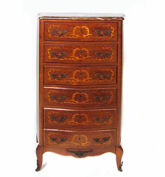 Appraisal: A Louis XV style marquetry and marble top six drawer