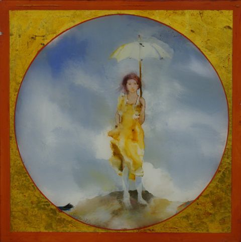 Appraisal: Geoffrey Proud born Girl with Umbrella acrylic and gold leaf