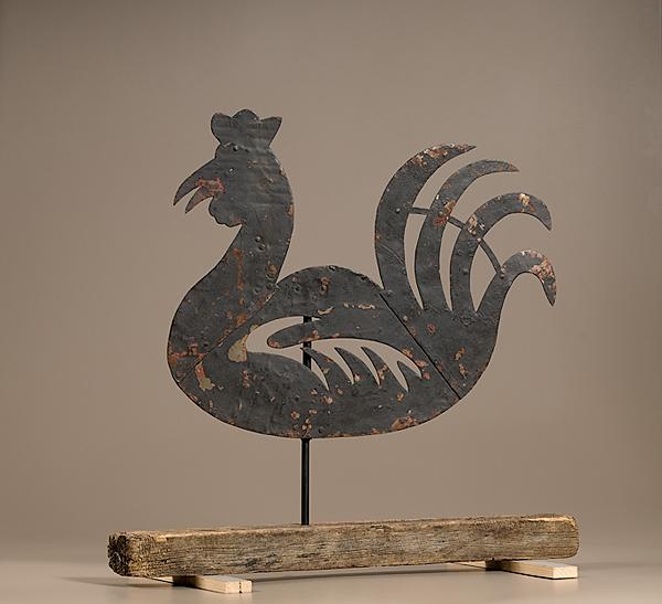 Appraisal: ROOSTER SILHOUETTE WEATHERVANE American ca A sheet iron rooster silhouette